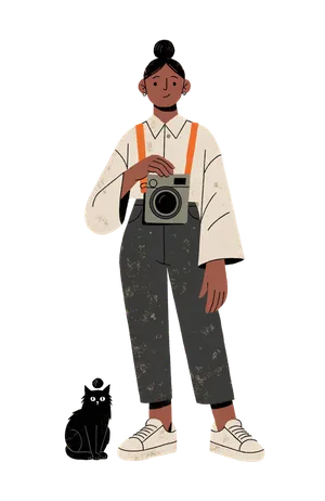 Illustrated figure of the Photo Editor with a camera and a cat