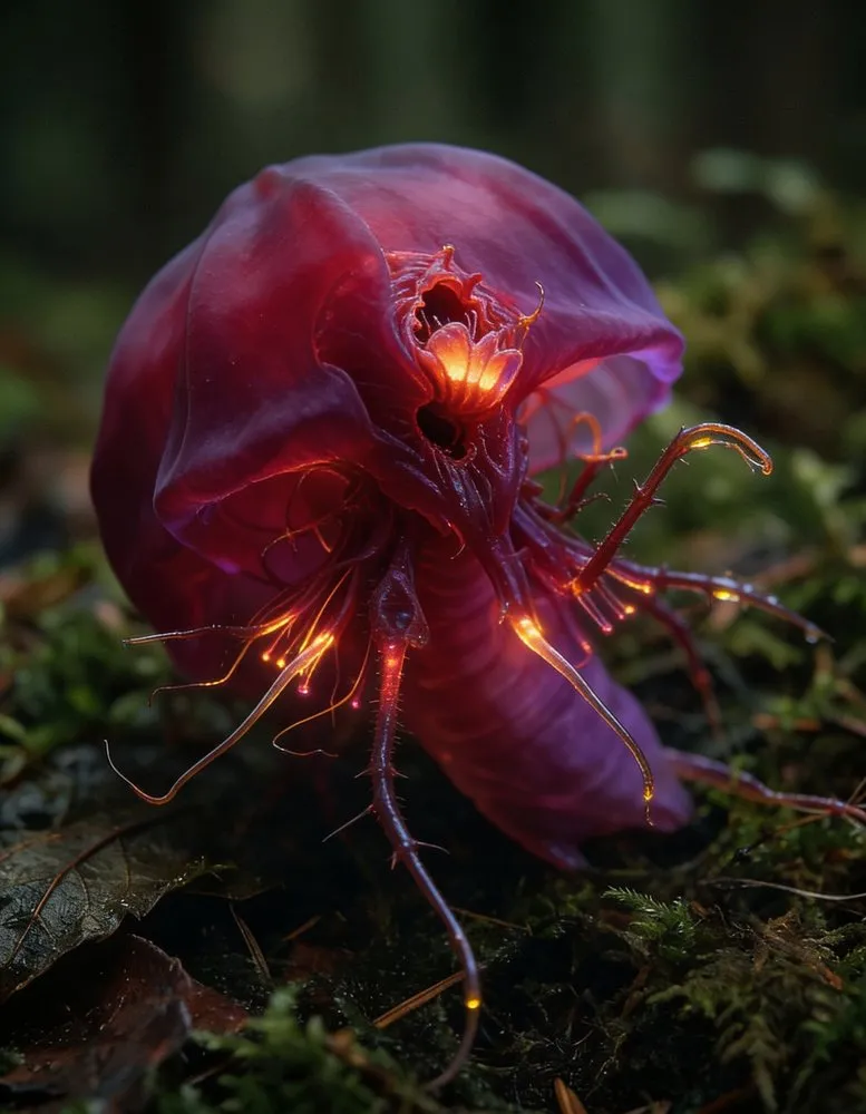 Red, translucent deep-sea growth