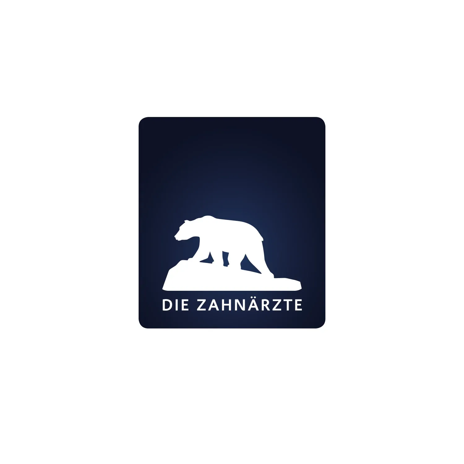 Logo der Zahnärzte, weißer Eisbär auf dunkelblauem Signet mit dem Schriftzug Die Zahnärzte